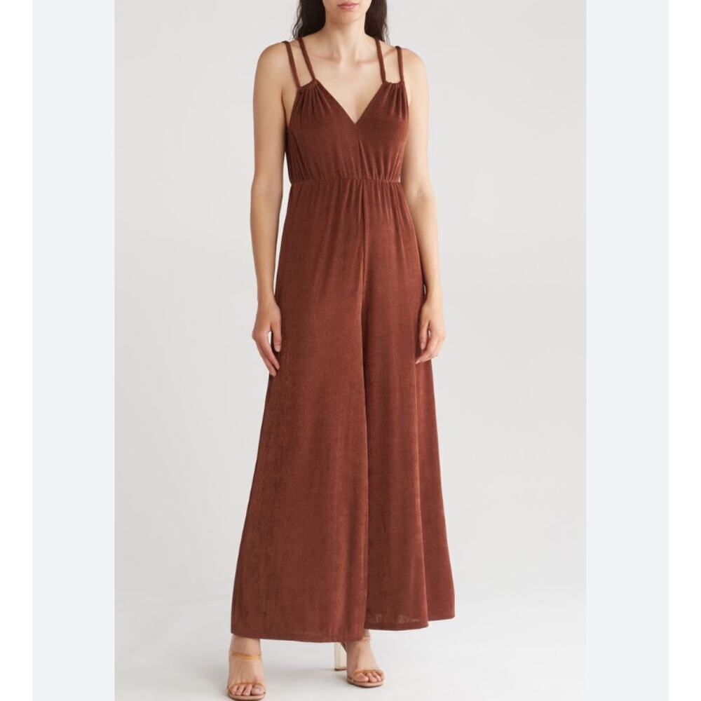 NWT Topshop Cutout Strappy Wide Leg Jumpsuit Brown Size Large